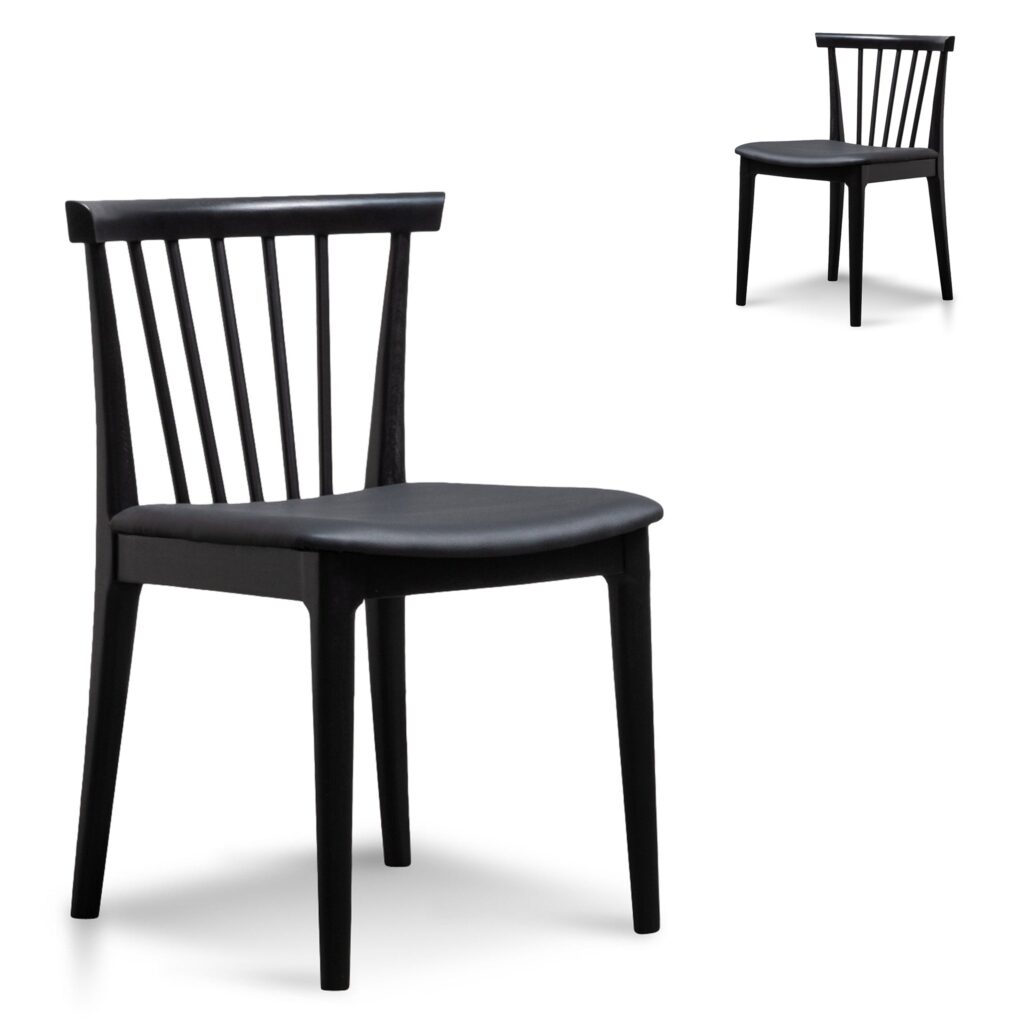 Miso Dining Chair Solid Timber Black PU Set of 2 Modern Design