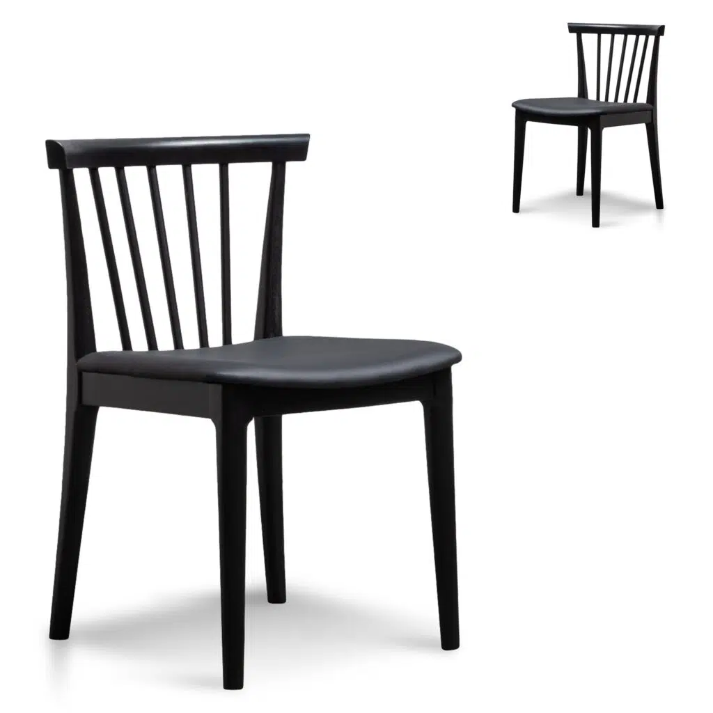 Miso Dining Chair Solid Timber Black PU Set of 2 Modern Design