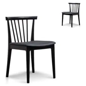 Miso Dining Chair Solid Timber Black PU Set of 2 Modern Design