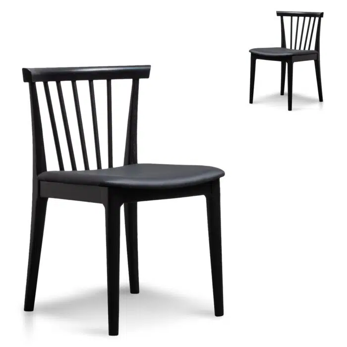 Miso Dining Chair – Solid Timber and Black PU (Set of 2)