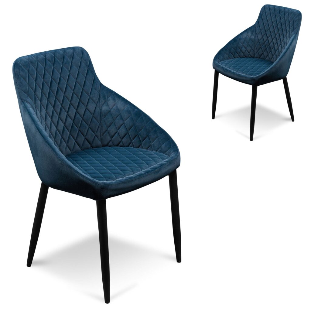 Navy Blue Velvet Dining Chair with Black Legs Set of 2
