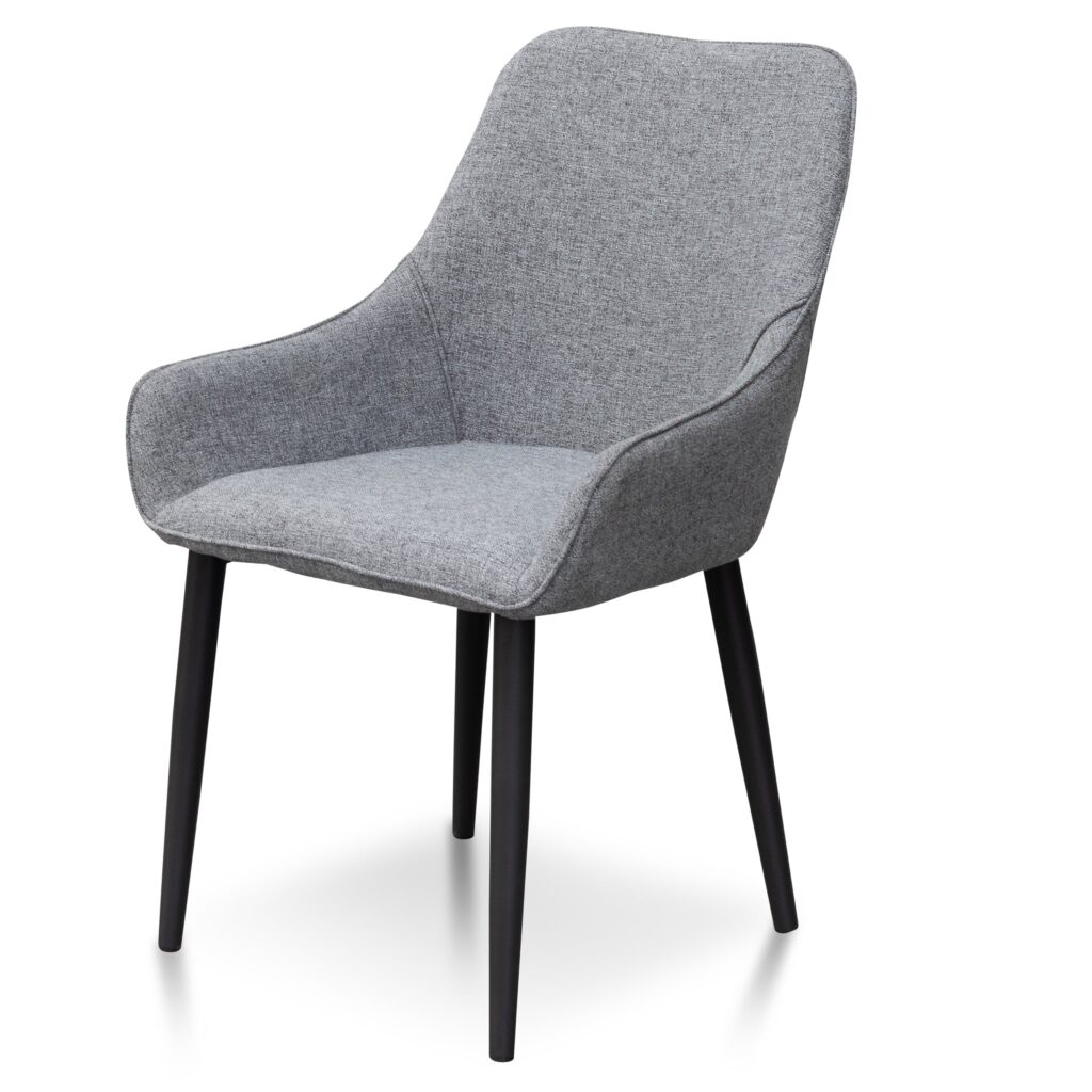 Aiden Dining Chair Pebble Grey Fabric Black Legs Modern Minimalist Set of 2