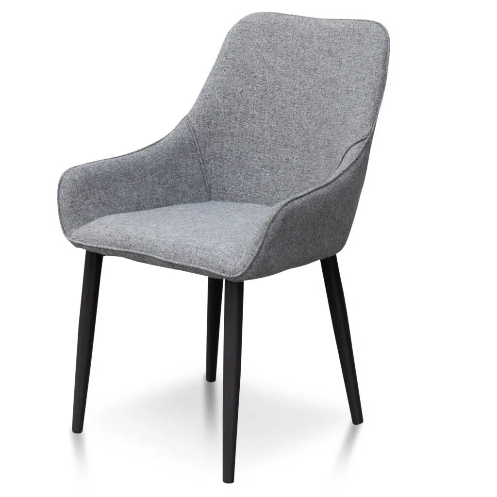 Aiden Dining Chair Pebble Grey Fabric Black Legs Modern Minimalist Set of 2