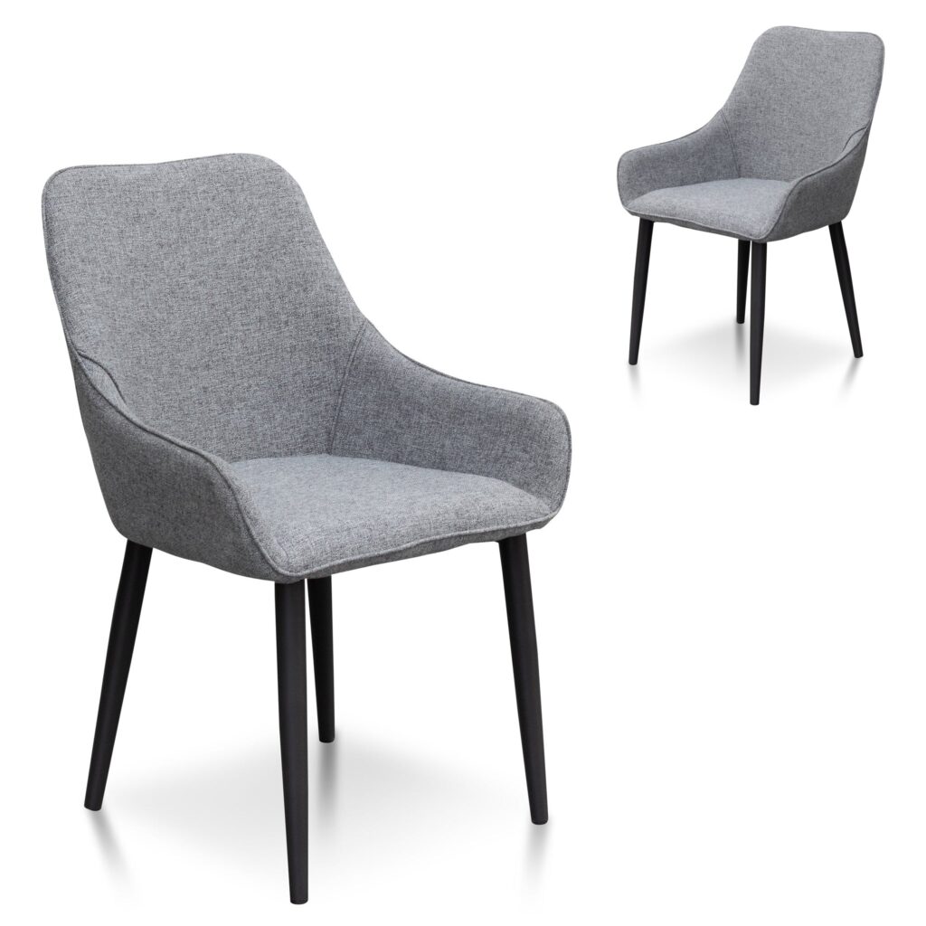Aiden Dining Chair Pebble Grey Fabric Black Legs Set of 2