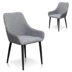 Aiden Dining Chair Pebble Grey Fabric Black Legs Set of 2