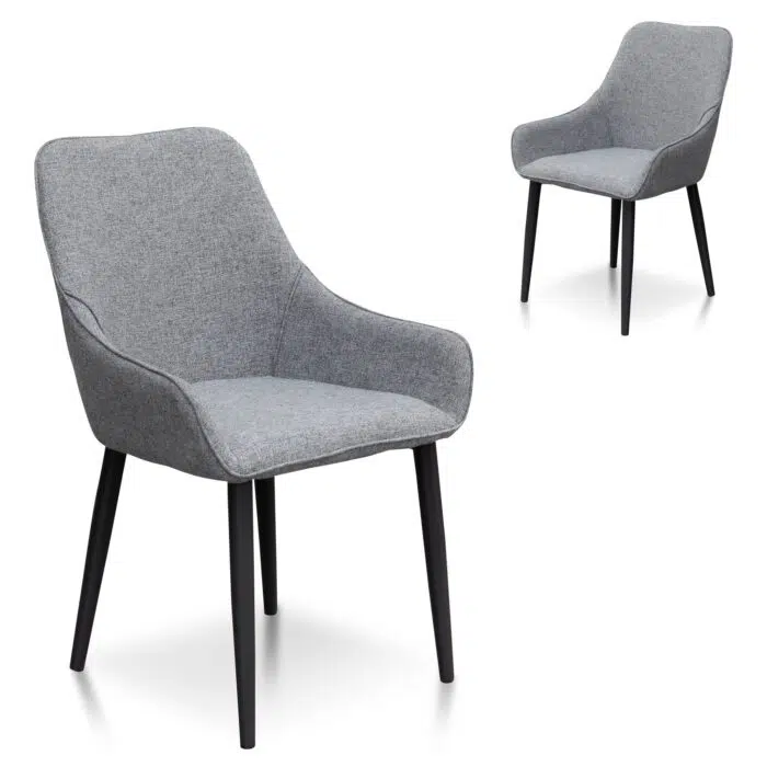 Aiden Dining Chair – Pebble Grey Fabric with Black Legs (Set of 2)