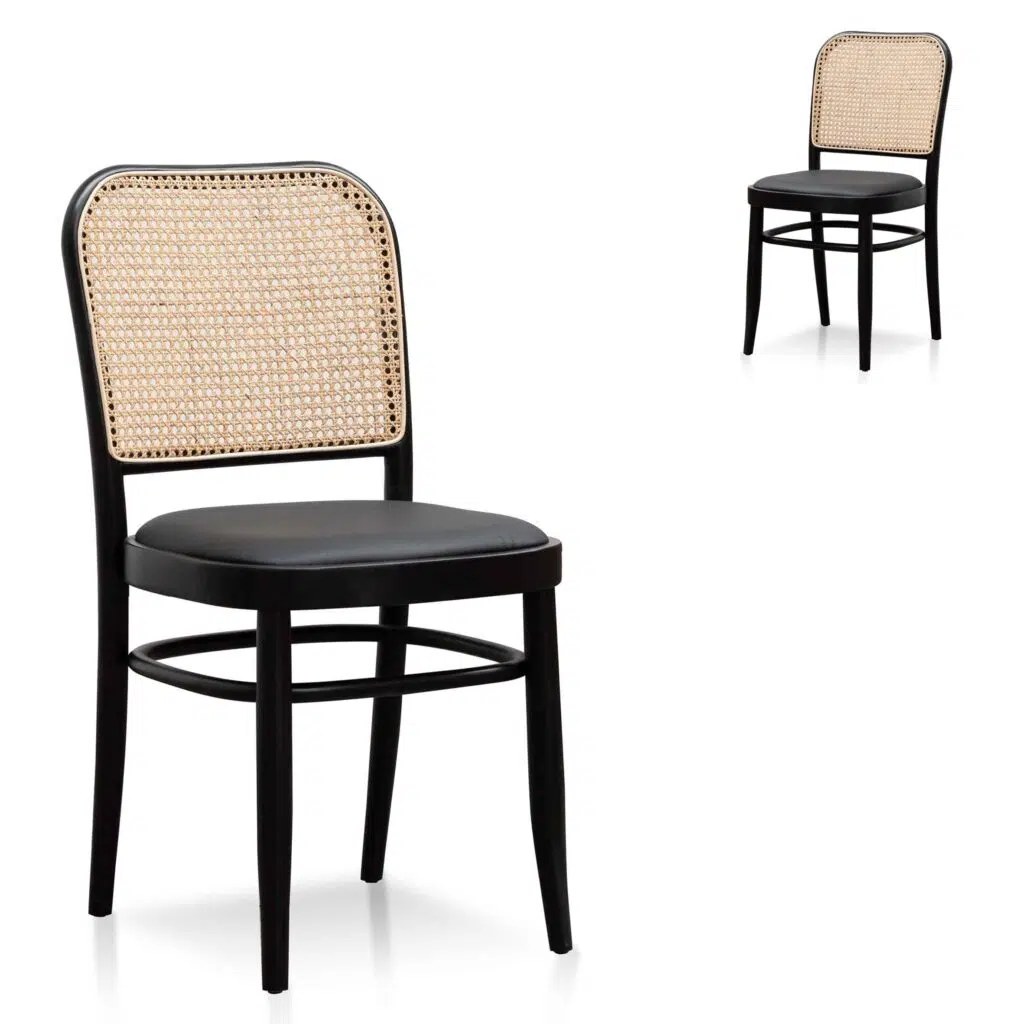 Modern Coastal Dining Chair - Black PU Leather Set of 2