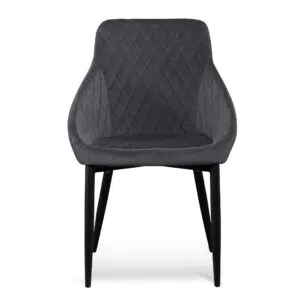 Grey Velvet Dining Chair with Black Legs - Modern Design