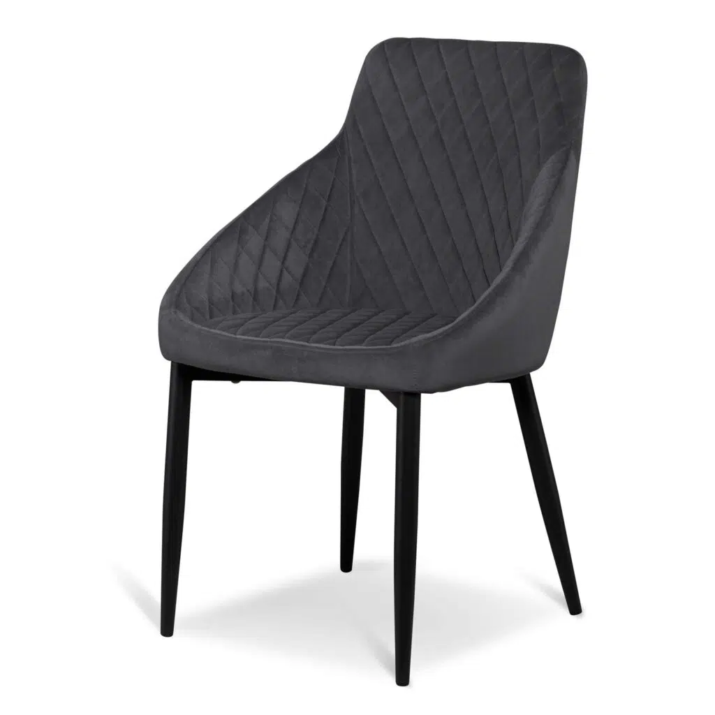 Grey Velvet Dining Chair with Black Legs - Modern Luxury Design