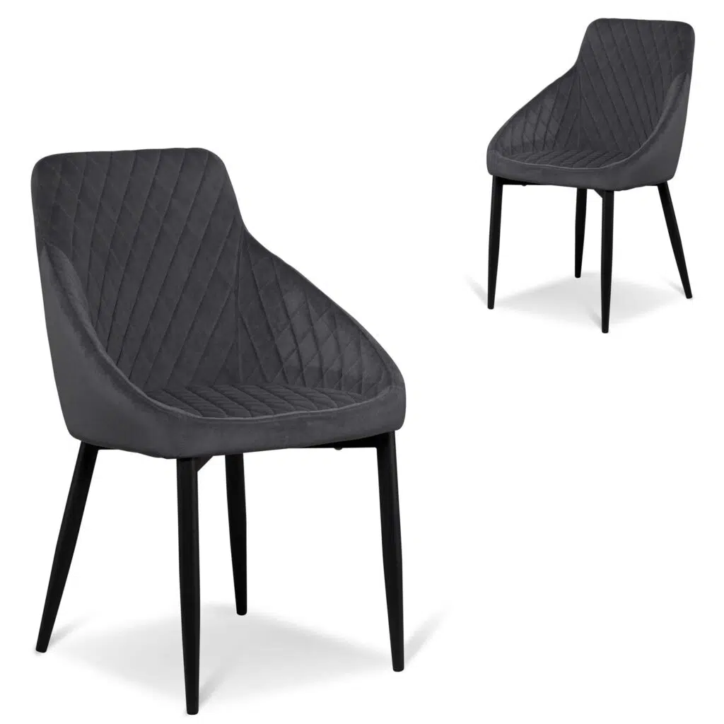 Mavi Grey Velvet Dining Chair with Black Legs Set of 2