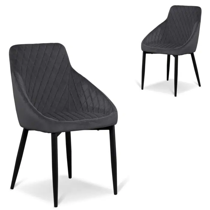 Mavi Dining Chair – Grey Velvet with Black Legs (Set of 2)