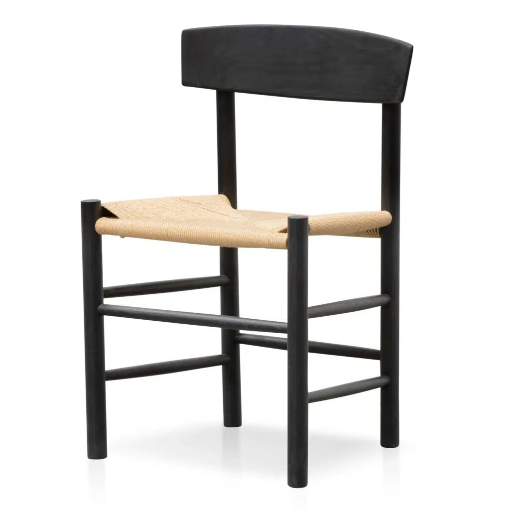 Milo Rattan Black Dining Chair Natural Seat Geometric Base Modern Dining Area