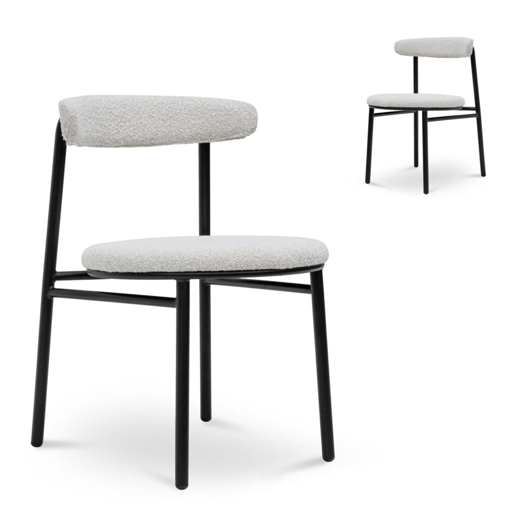 Miri Fabric Dining Chair Moon White Black Legs Set of 2
