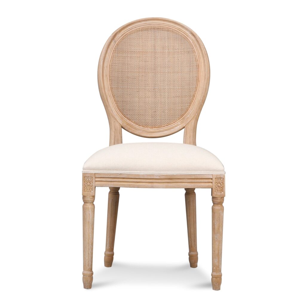 Light beige elm dining chair with linen-cotton upholstery