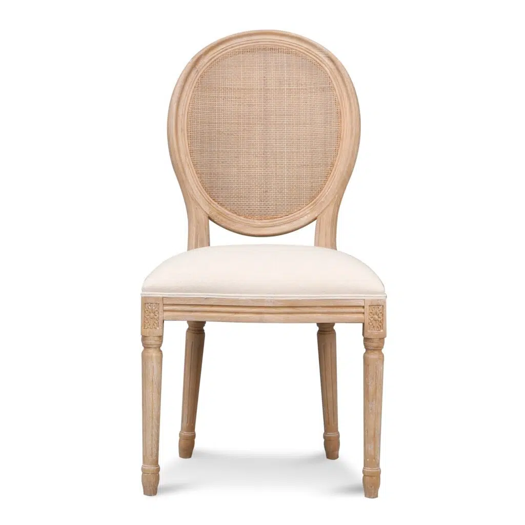 Light beige elm dining chair with linen-cotton upholstery