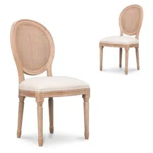 Lara Elm Dining Chair Light Beige Set of 2 Premium Elm Wood Vintage Design