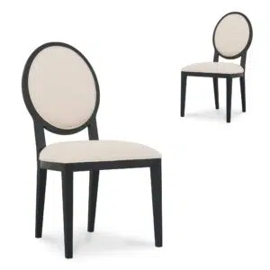Light beige fabric dining chair with black frame set of 2