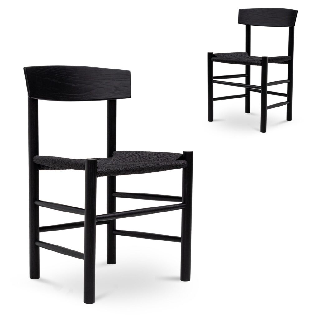 Modern Scandinavian Black Rattan Dining Chair Set of 2
