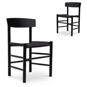 Modern Scandinavian Black Rattan Dining Chair Set of 2