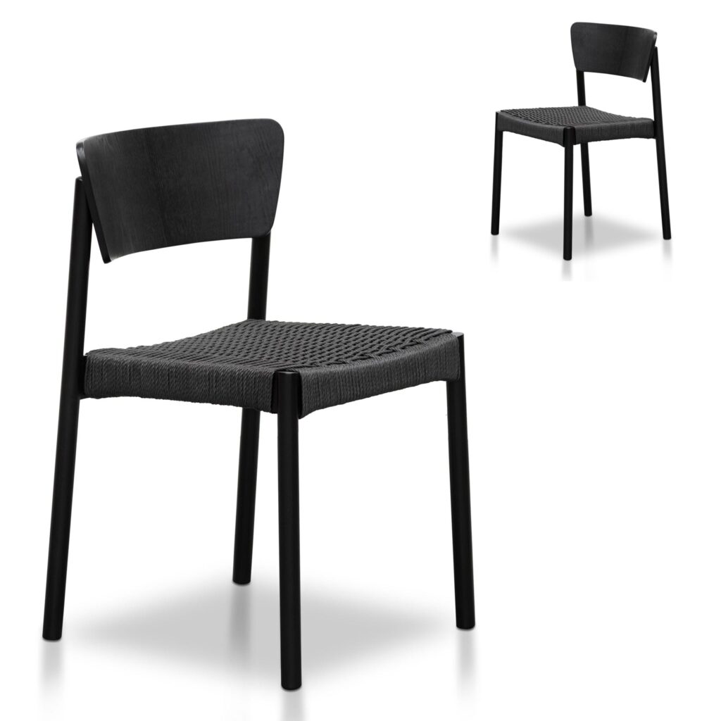 Simo Black Paper Cord Dining Chair Set of 2 with Ash Frame