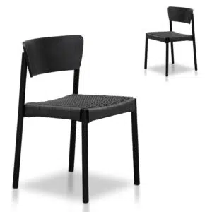 Simo Black Paper Cord Dining Chair Set of 2 with Ash Frame