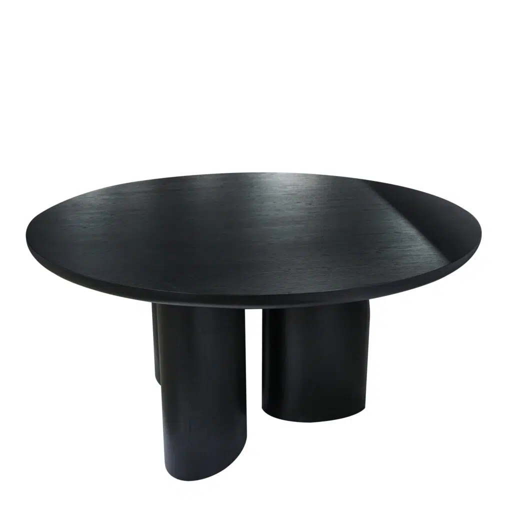 Tero 1.5m Black Oak Round Dining Table Modern Stable Trio-Leg Base