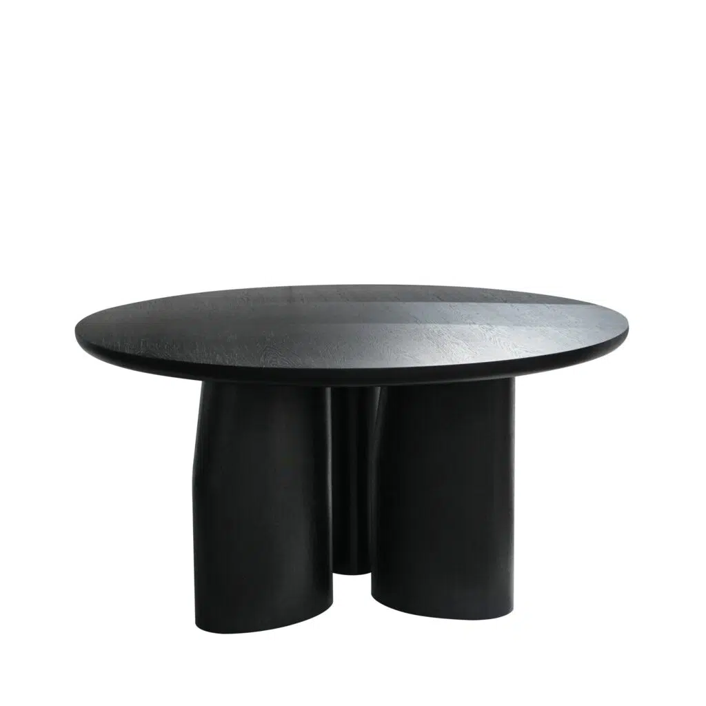 Tero 1.5m Black Oak Round Dining Table with Trio-Leg Base