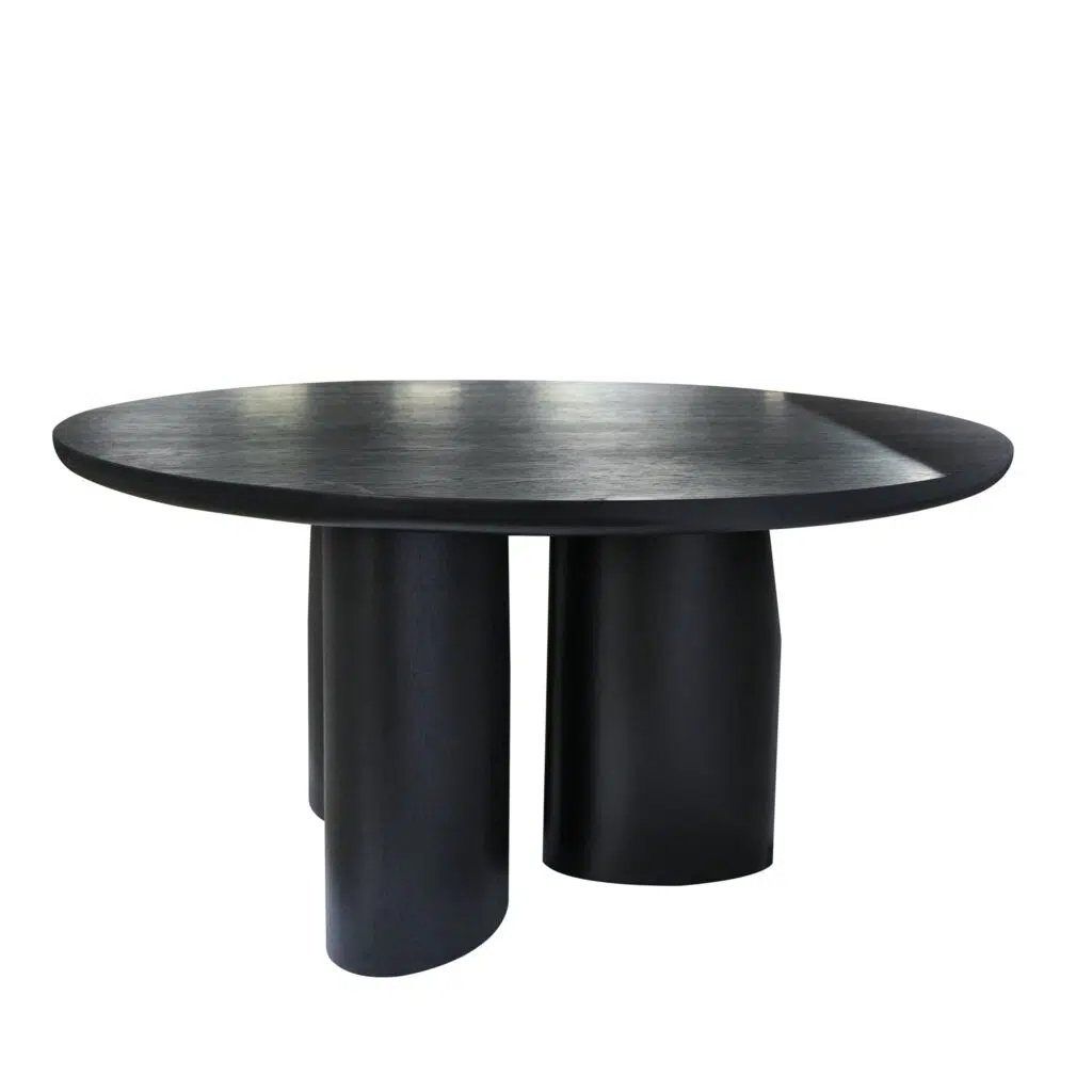 Tero 1.5m Black Oak Round Dining Table with Trio-Leg Base