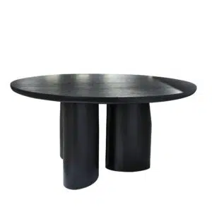Tero 1.5m Black Oak Round Dining Table with Trio-Leg Base