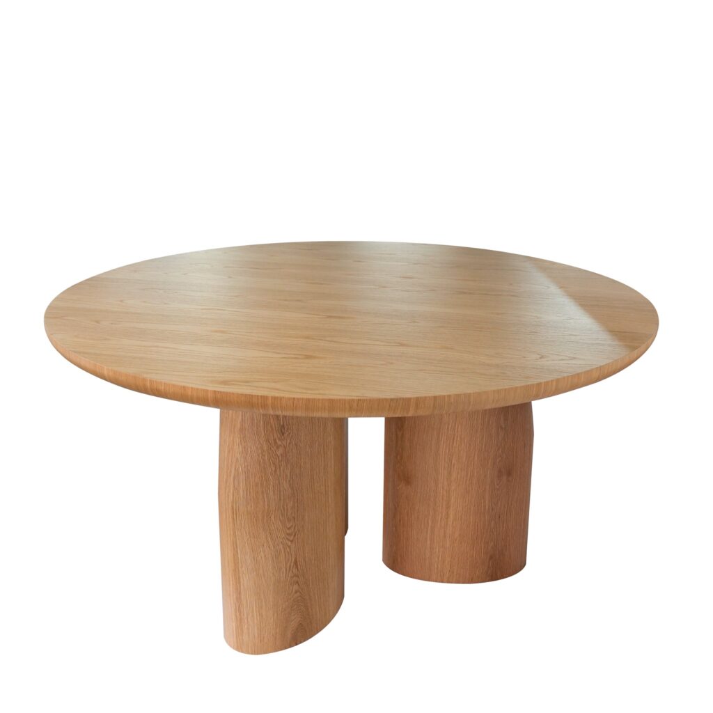 Natural 1.5m Round Dining Table with Oak Veneer and Matte Black Texture