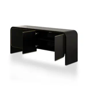 Vylan 2m Textured Espresso Black Buffet Unit with Walnut Veneer