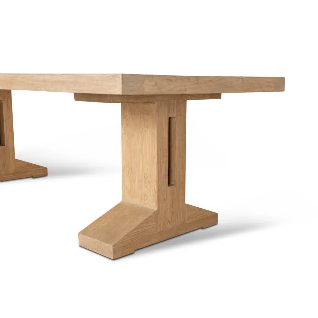 Liam 3m Elm Dining Table Natural Solid Wood Curved Pedestal Legs Durable Finish