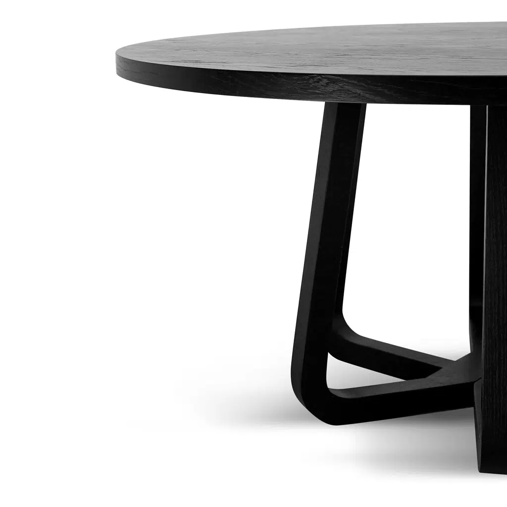 Liric 1.5m Round Dining Table Full Black Solid Wood Legs Sculptural Base