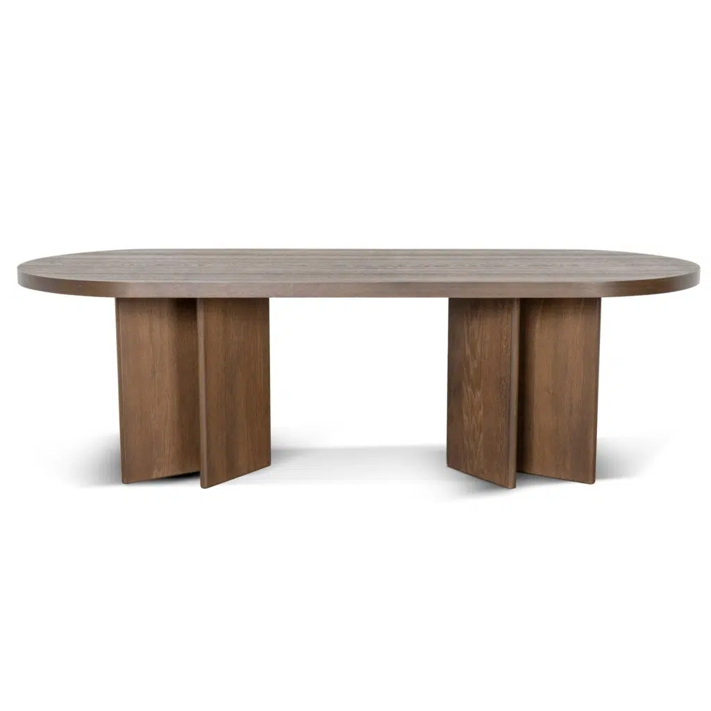 Leif 2.4m Pill Shape Dining Table - Caramel Oak Modern Design