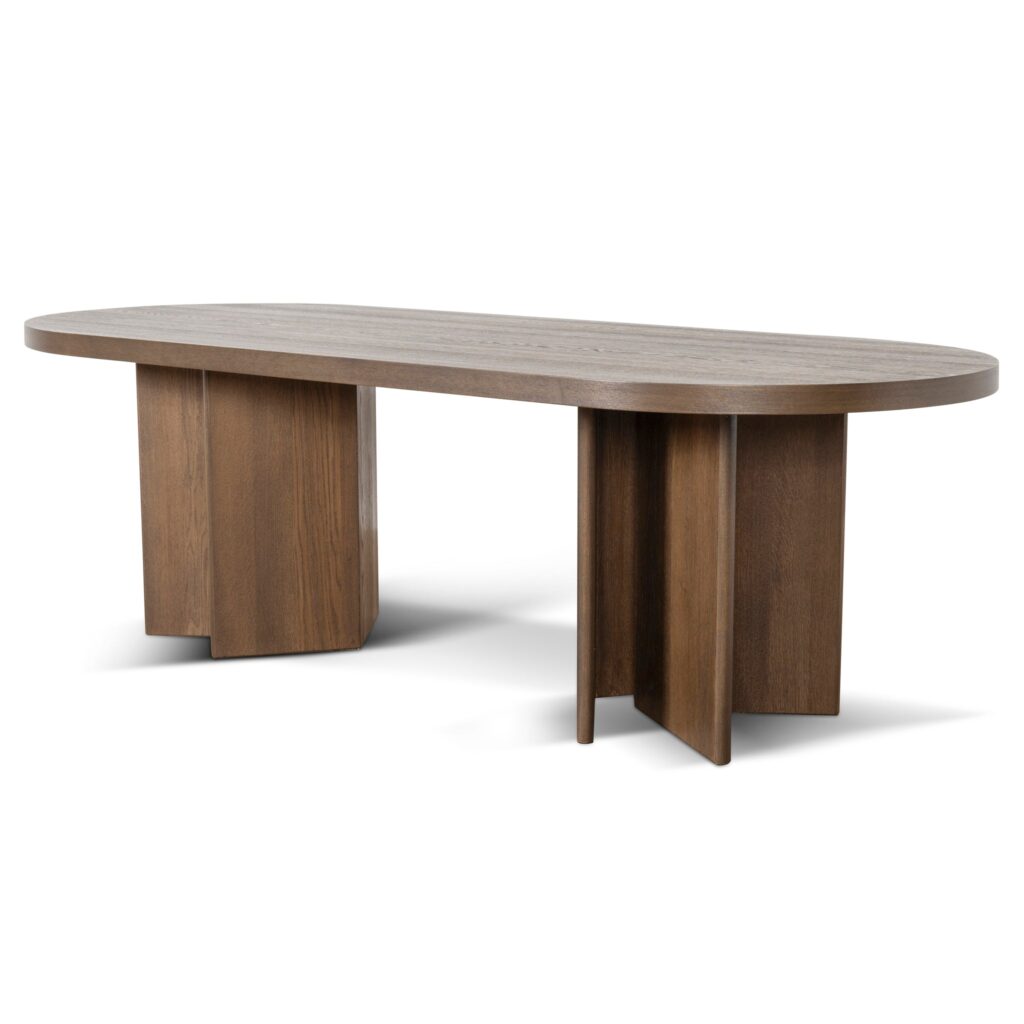 Leif 2.4m oval dining table, caramel oak, modern geometric design