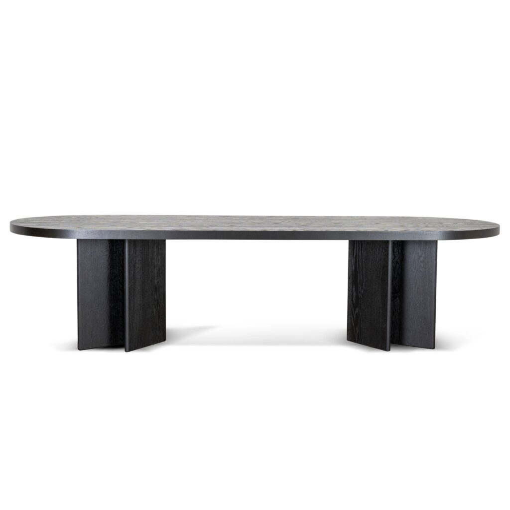 Orix 3m Pill Shape Dining Table Textured Espresso Black Modern Design Spacious Seating