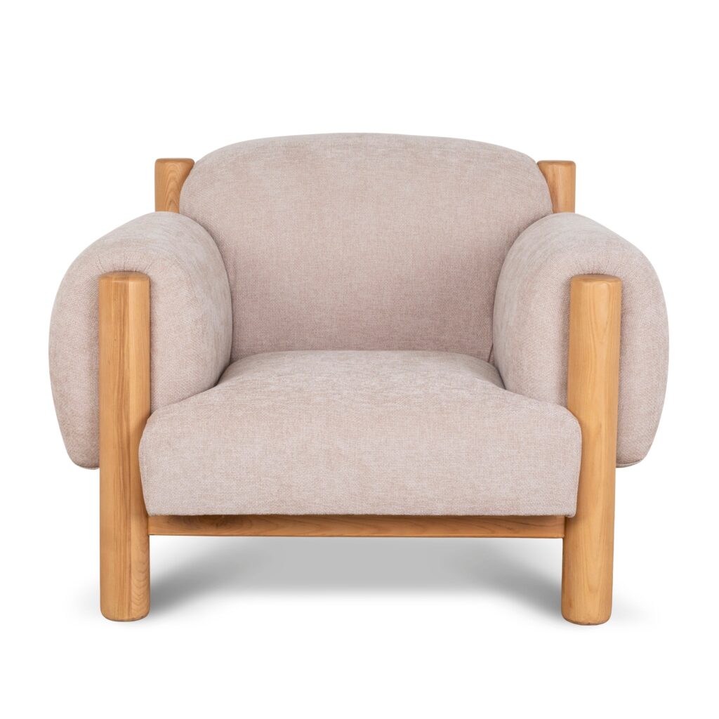 Goven Natural Armchair - Blush Linen, Elegant Design, Solid Wood Frame