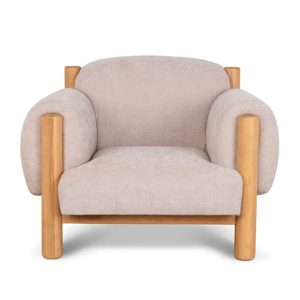 Goven Natural Armchair - Blush Linen, Elegant Design, Solid Wood Frame