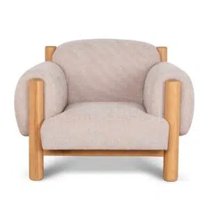 Goven Natural Armchair - Blush Linen, Elegant Design, Solid Wood Frame
