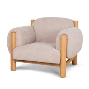 Goven Natural Armchair – Blush Linen, Solid Elm Wood, Elegant Design, Comfortable Seating