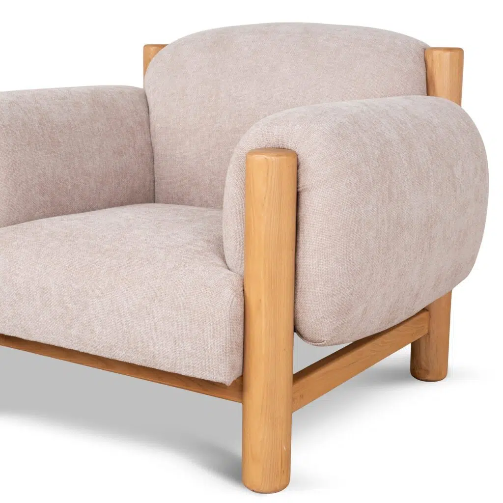 Goven Natural Armchair - Blush Linen, Elegant Design, Solid Wood Frame