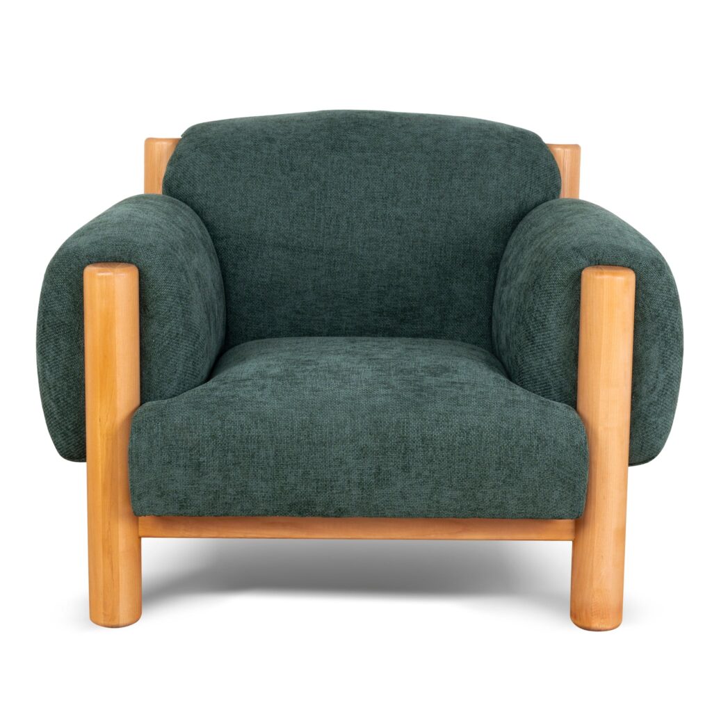 Ivora Bush Green Natural Armchair with Linen Upholstery