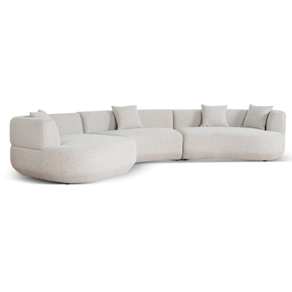 Myra Modular Left Chaise Sofa - Coral Natural Linen, 393x180x70cm, Sturdy Frame, Comfortable Seating