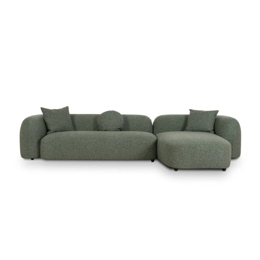 Vory 3-Seater Right Chaise Sofa with Amazon Green Sculptural Design