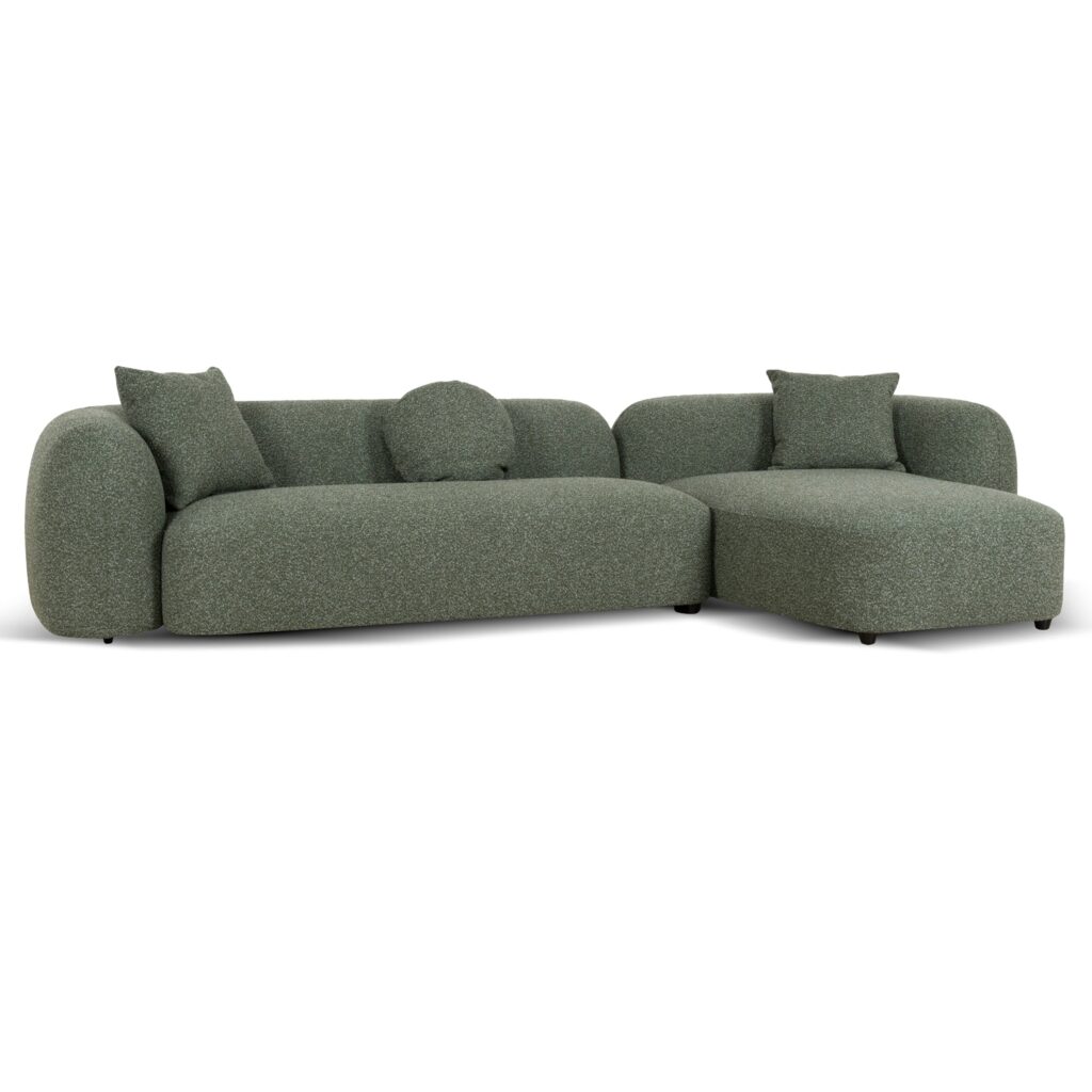Vory 3 Seater Right Chaise Sofa Amazon Green Curved Design