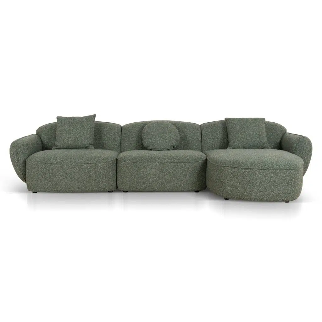 Elora 3-Seater Right Chaise Sofa in Amazon Green - Modern Design