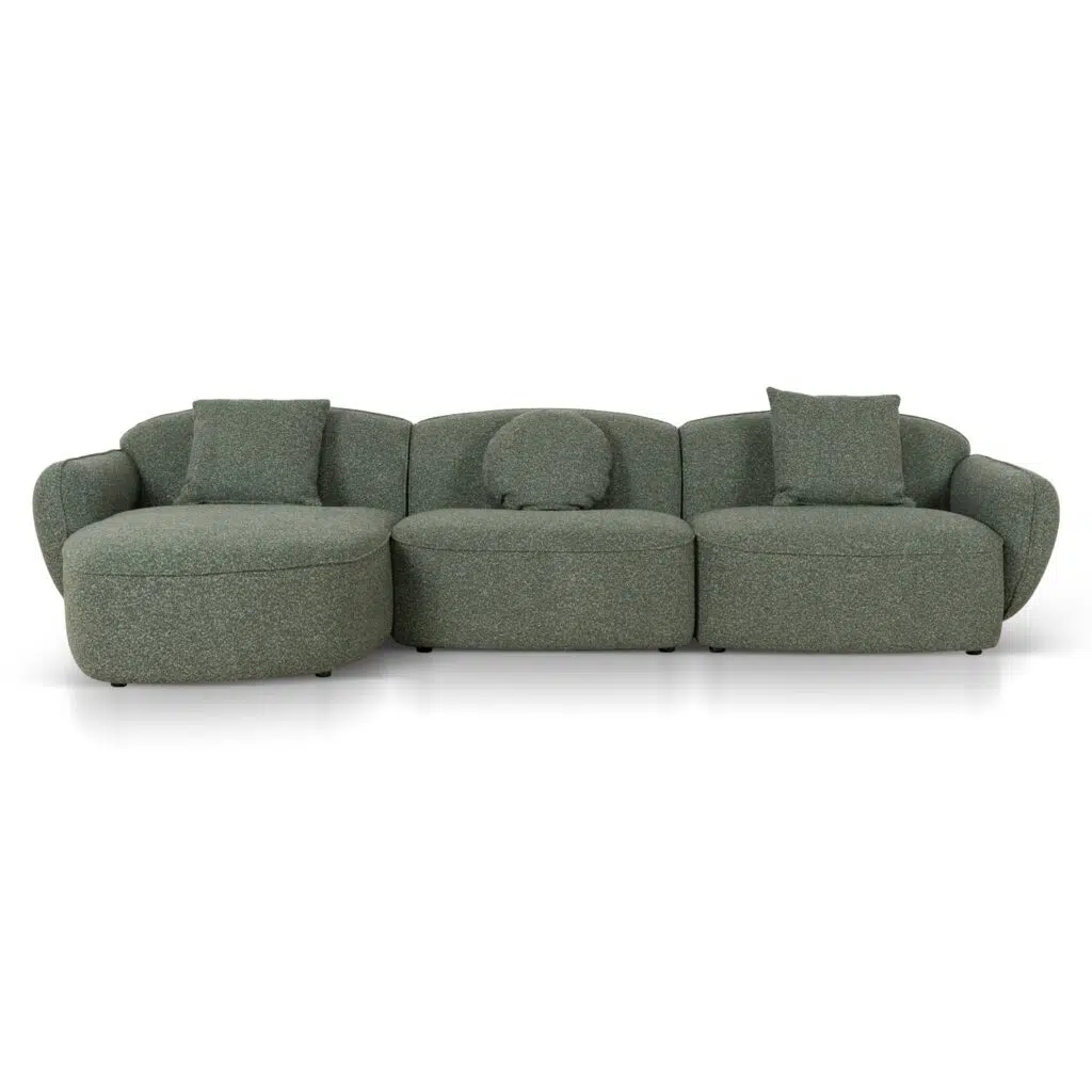 Joren 3-Seater Left Chaise Sofa in Amazon Green – Modern Design, Comfortable & Durable