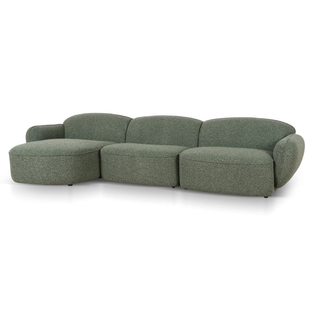 Joren 3 Seater Left Chaise Sofa in Amazon Green – Modern Comfort & Durability
