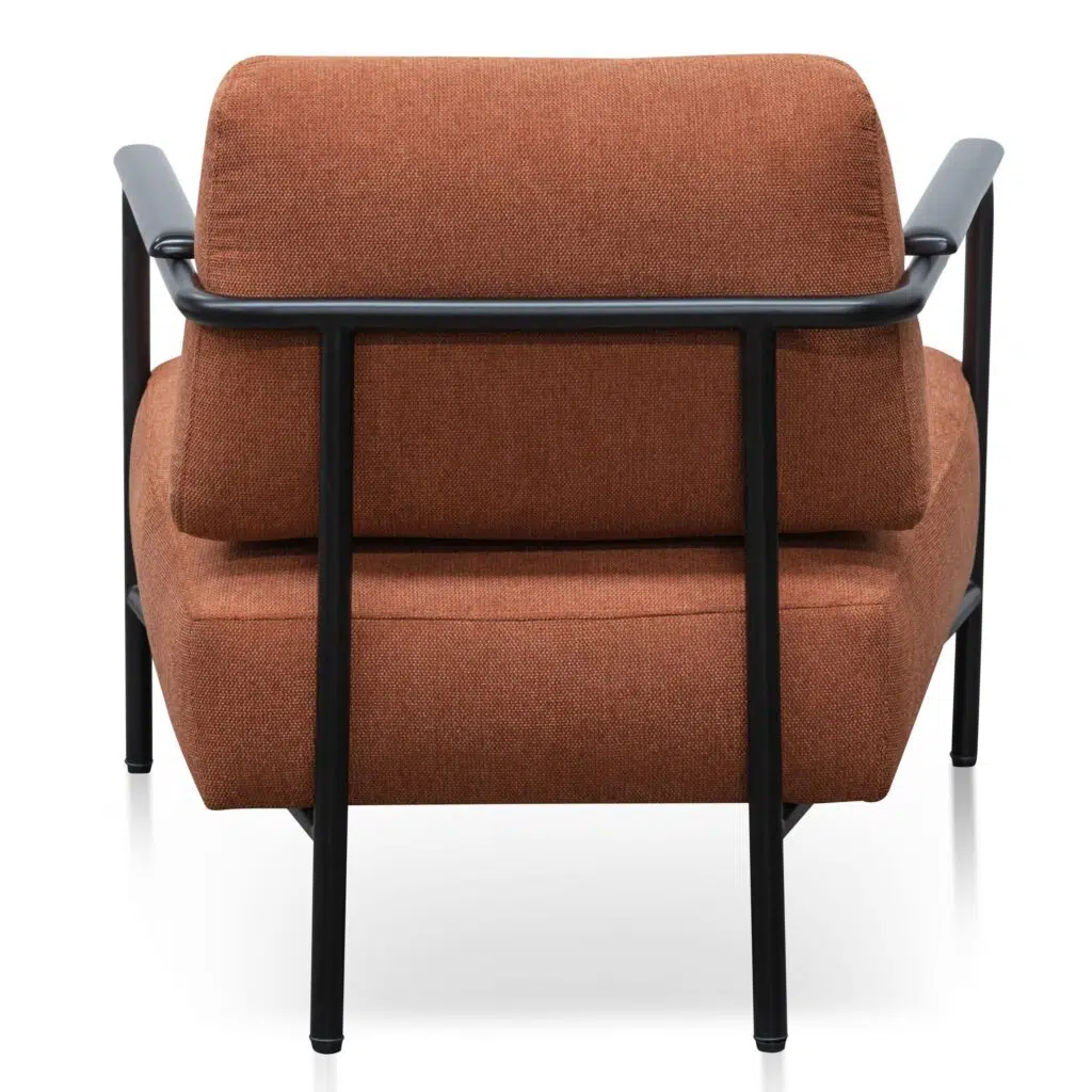 Tovo Burnt Orange Fabric Armchair with Black Legs - Industrial Modern Design