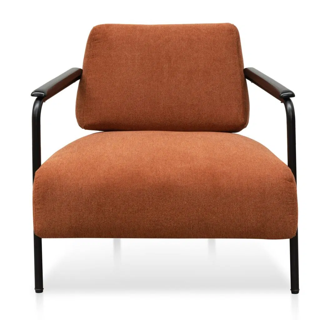 Tovo Burnt Orange Fabric Armchair with Black Legs - Modern Industrial Design